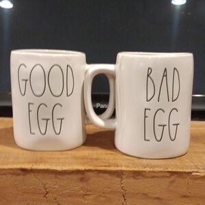 Rae Dunn Good Egg Bad Egg White Mugs (Pair)